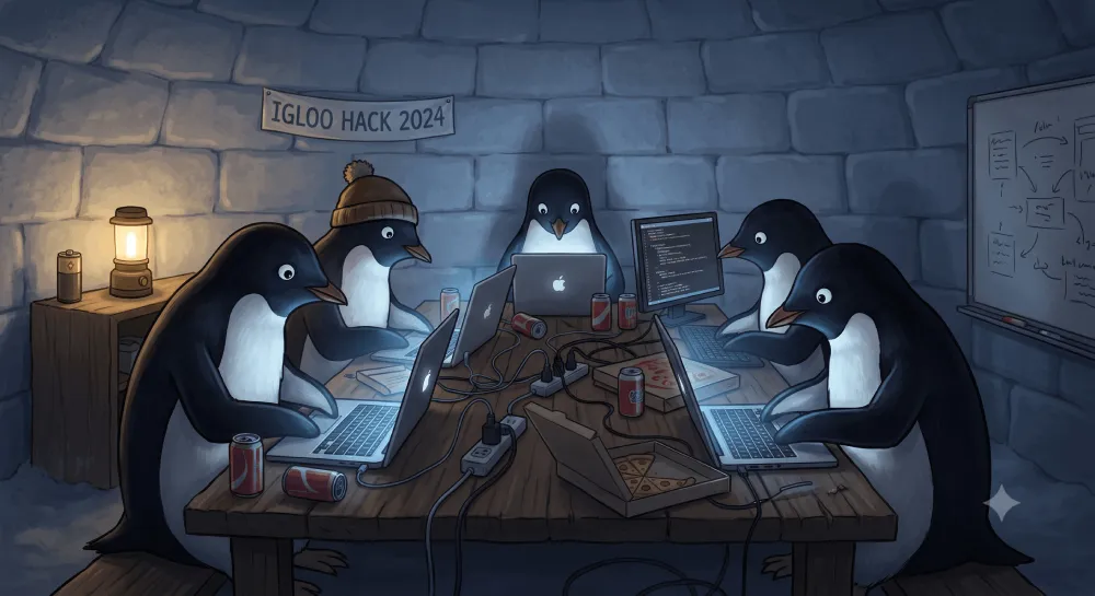 Pingouins codant lors d'un hackathon